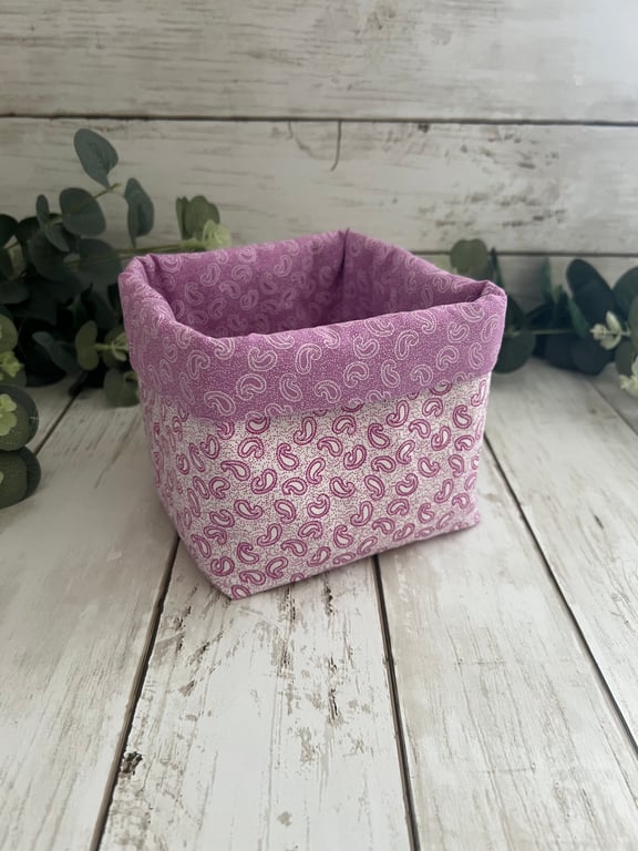 Fabric Storage Basket: Lilac & White Paisley Print 