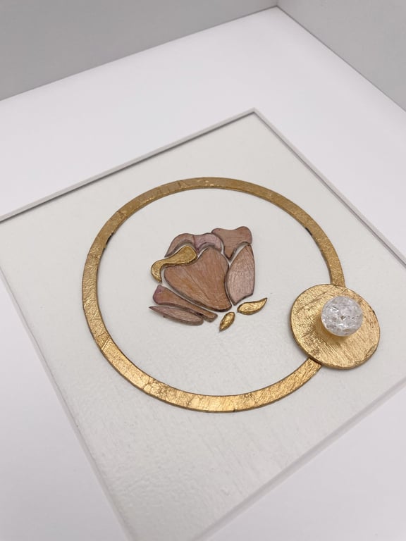 Rosa - Original Framed Floral Art - Wild Baltic Roses - Finland Birch & Gold