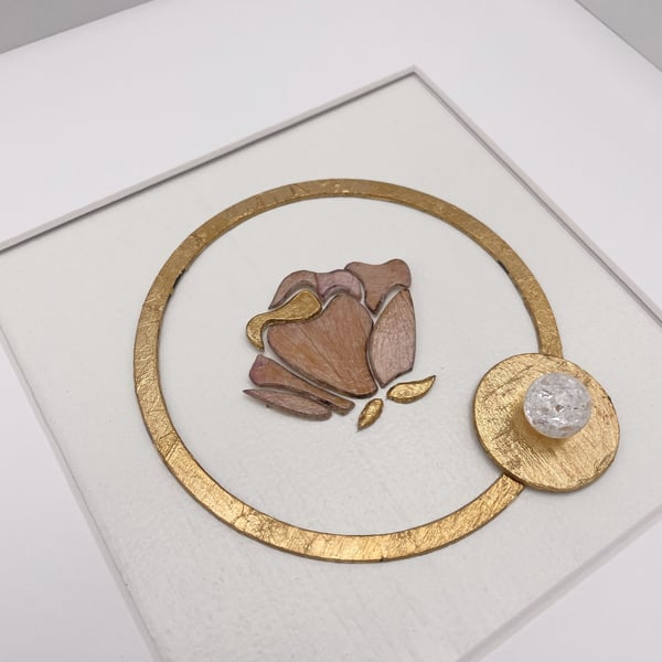 Rosa - Original Framed Floral Art - Wild Baltic Roses - Finland Birch & Gold