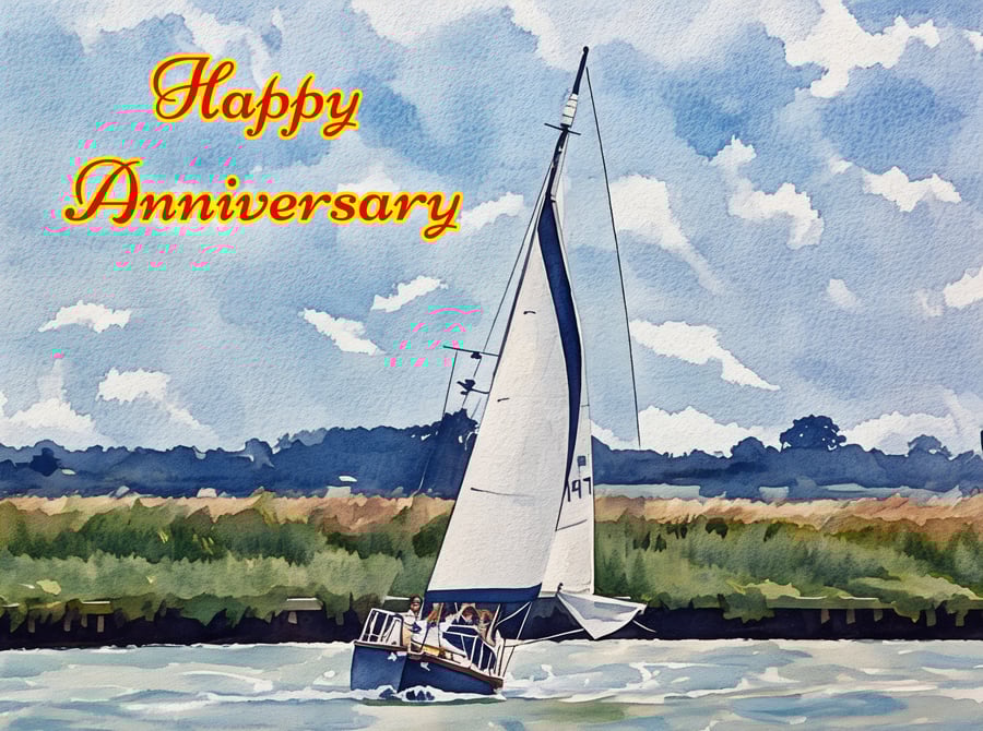 A5 Greeting Card Happy Anniversary Sailing Boat 