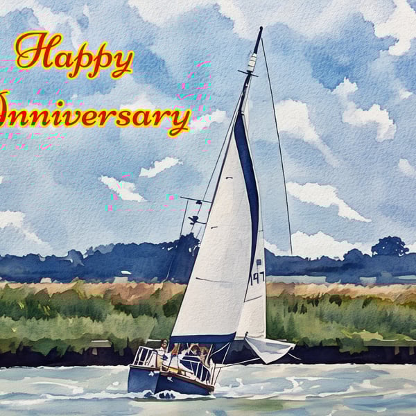 A5 Greeting Card Happy Anniversary Sailing Boat 
