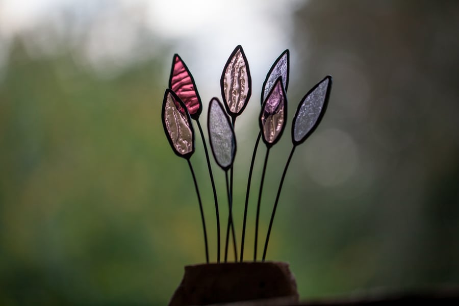 Stained Glass Heathers Autumn Flowers Suncatcher Ornament