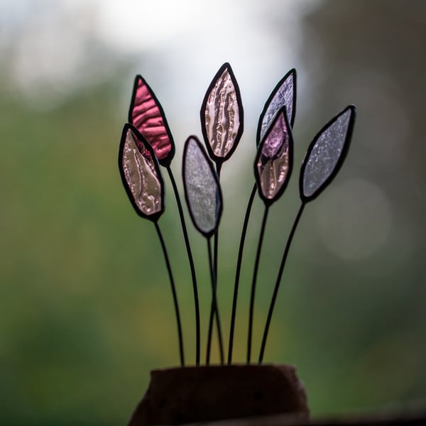 Stained Glass Heathers Autumn Flowers Suncatcher Ornament