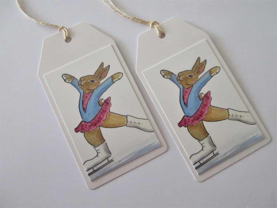 Gift Tags Ice Skating Bunny Rabbit Gift Tags Cartoon Style