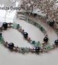 Designer Rainbow Fluorite & Shell Pearl Necklace  - Image 3