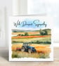 Deepest Sympathy Card For Farmer - Watercolour Tractor in Field Scene