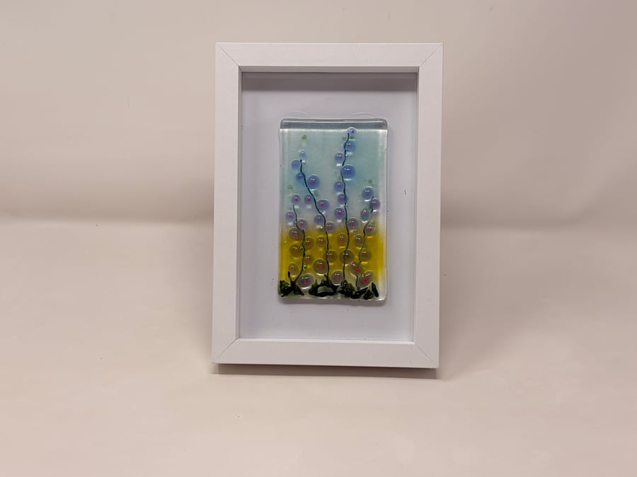 Framed Fused Glass Blue Wildflowers