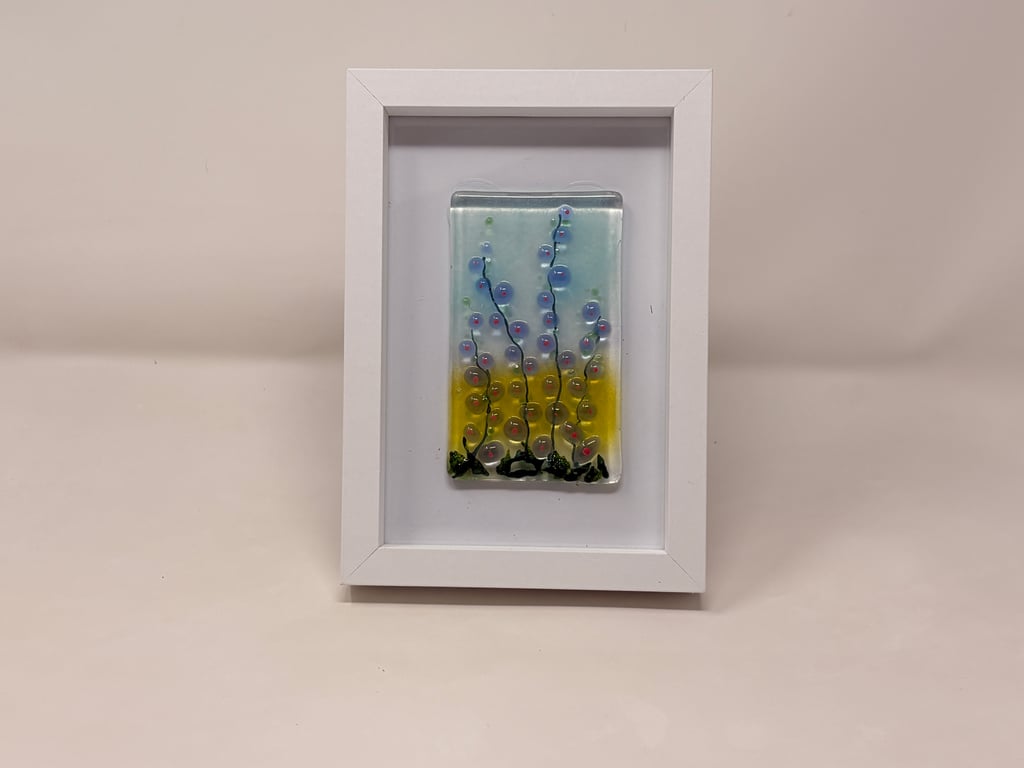Framed Fused Glass Blue Wildflowers