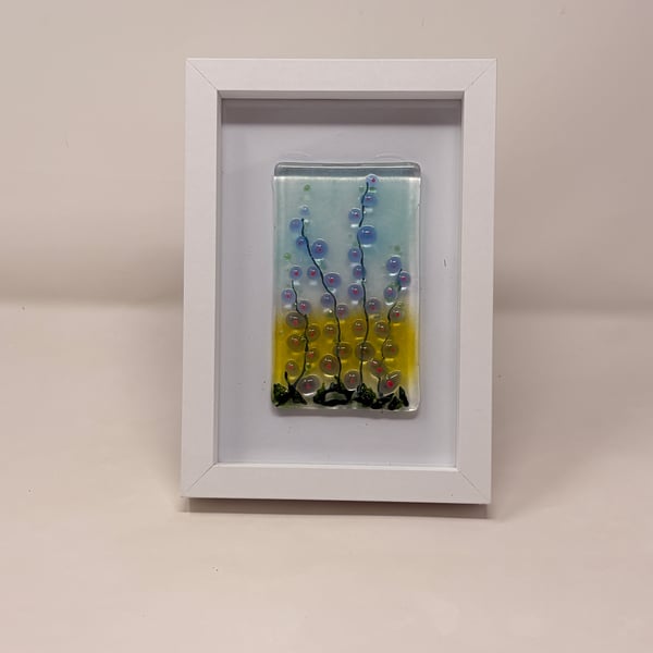 Framed Fused Glass Blue Wildflowers