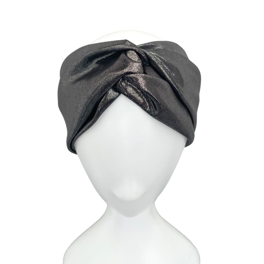 Silver metallic wide turban twist headband women head wrap for women