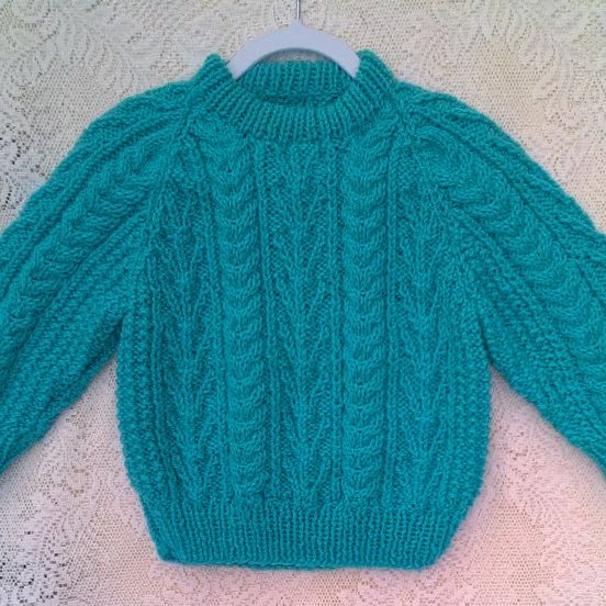 Child's Unisex Cable and Arrow Patterned Jumper, Custom Make, Aran Jumper