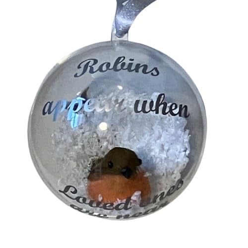 Robin Memorial Christmas Bauble, Acrylic Ornament, Glitter Snow Tree Decoration
