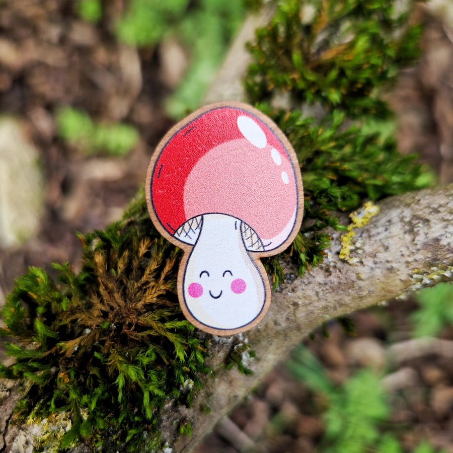 Red Mushroom Wooden Pin, Small Birthday or Christmas Gift