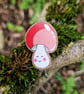 Red Mushroom Wooden Pin, Small Birthday or Christmas Gift