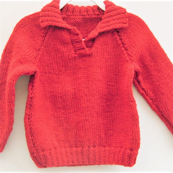 Aran Weight Hand Knitted Childs Jumper with Collar, Gift Ideas for Children