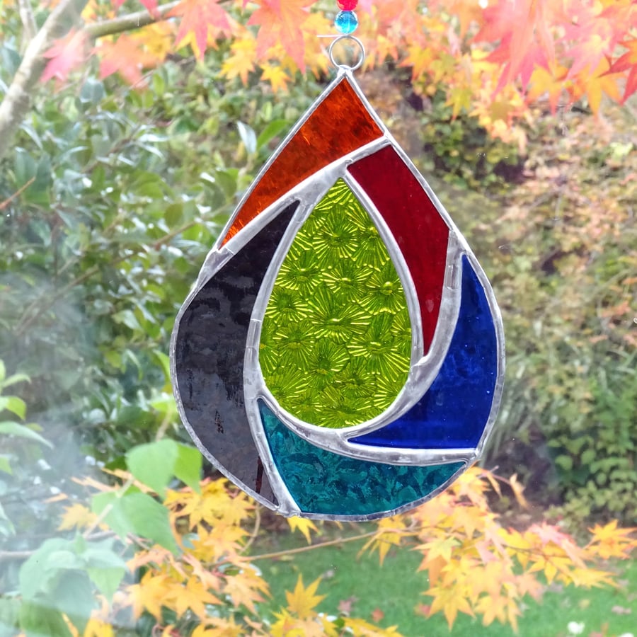 Stained Glass Raindrop Suncatcher - Handmade Hanging Decoration - Multi