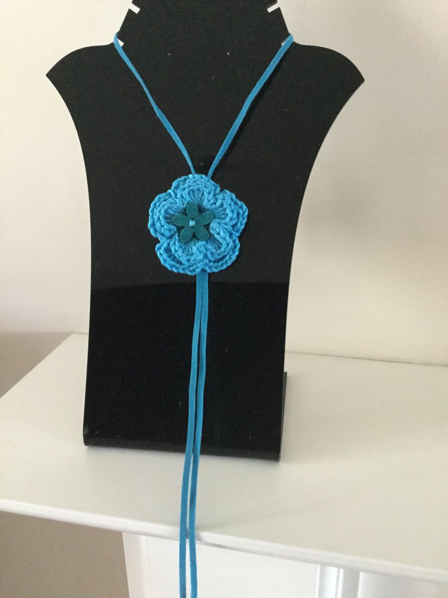 Crochet Turquoise Flower Pendant Necklace