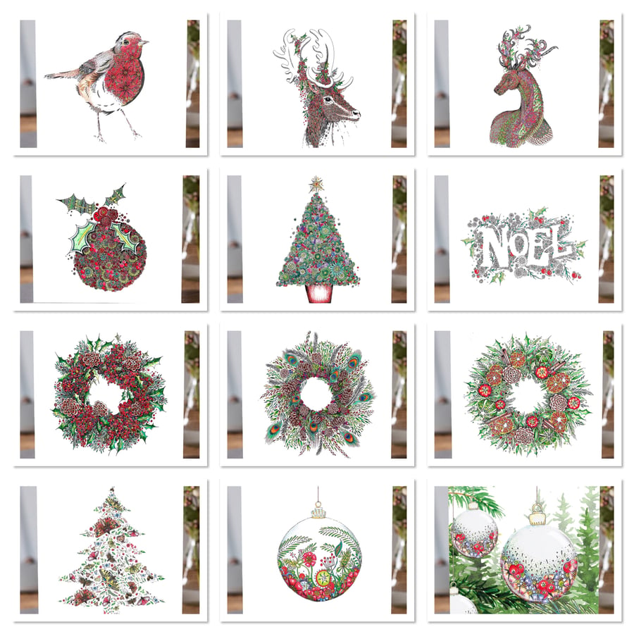 12 x Different Christmas card pack 