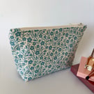 Make up bag, small toiletry bag, water resistant lining, in cream and blue