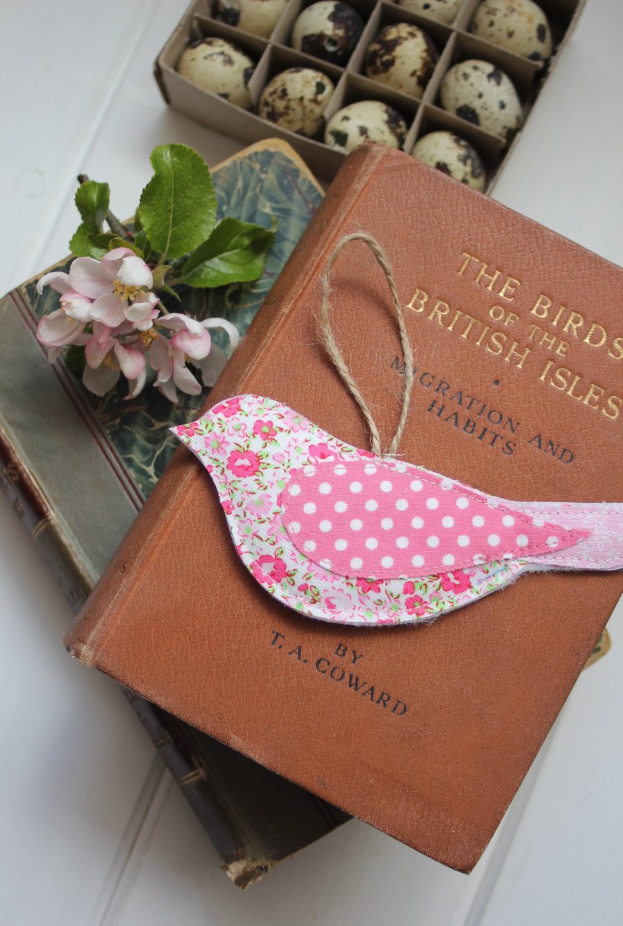 Recycled fabric bird trio in shades of pink