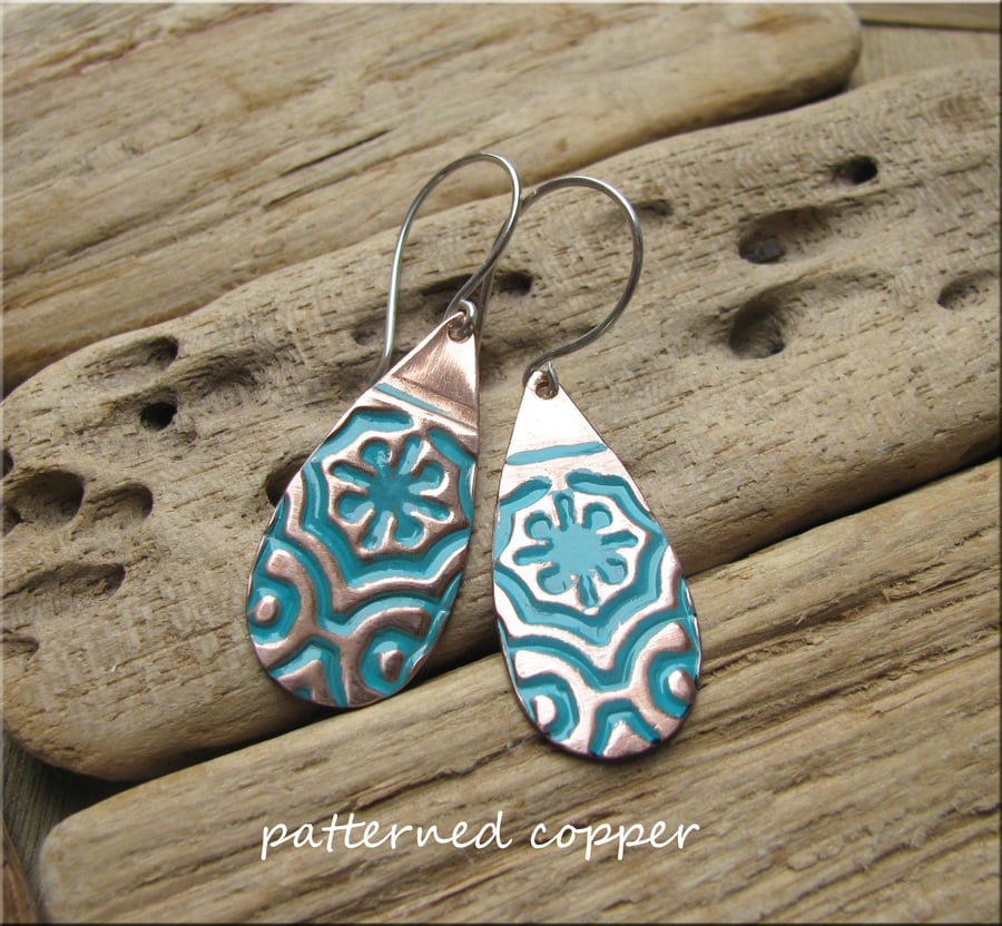 Patterned copper earrings