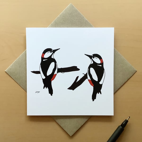 Greetings card - woodpeckers - birds - blank card