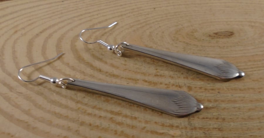 Upcycled Silver Plated Tassel Sugar Tong Handle Earrings SPE042106