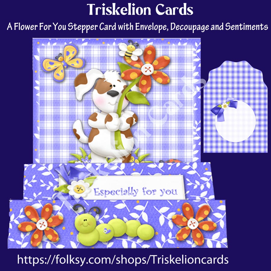 A Flower For You PRINTABLE Decoupage Stepper Card Kit with Envelope