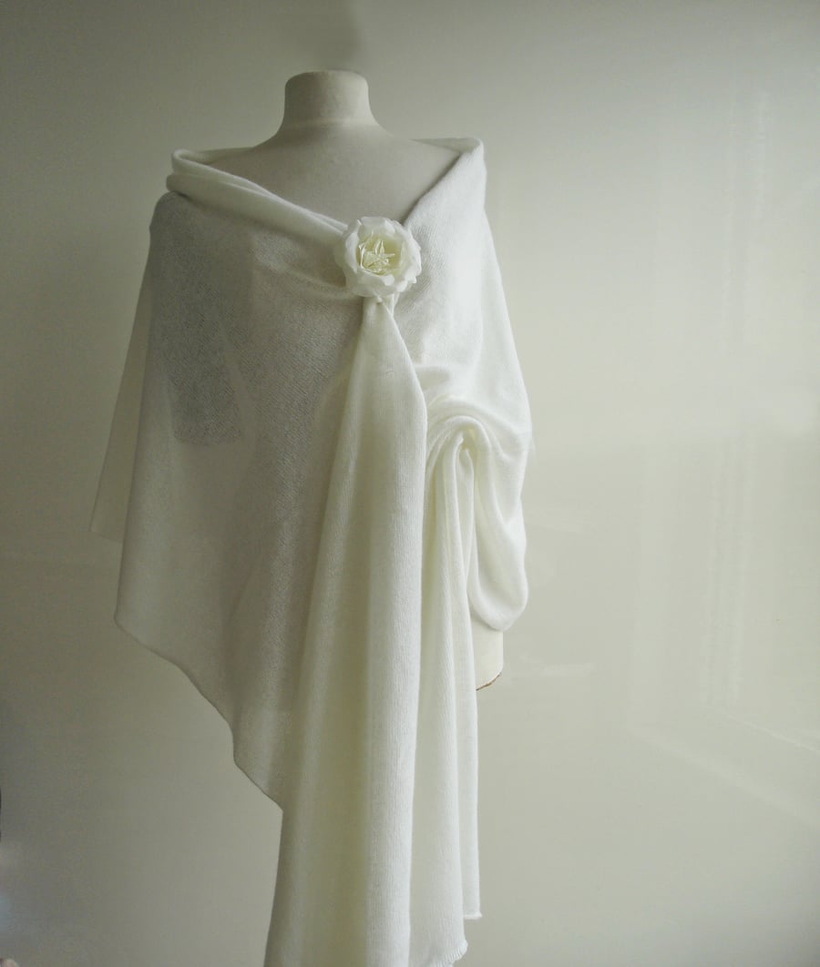 Wedding Shawl - Wrap Fine Merino Lambswool White