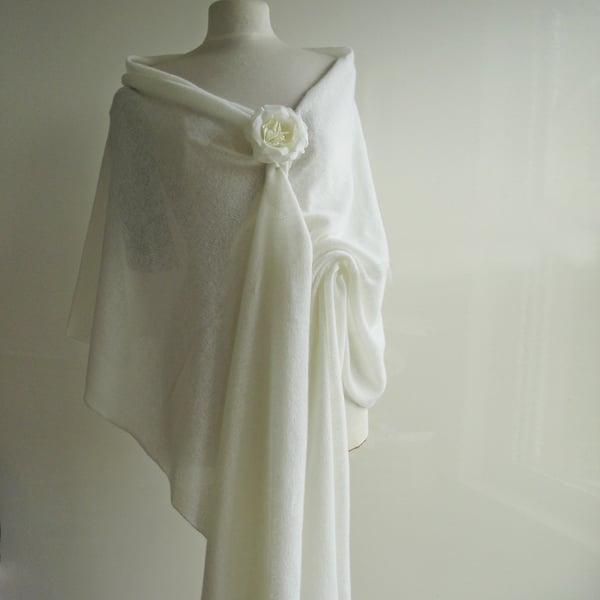 Wedding Shawl - Wrap Fine Merino Lambswool White