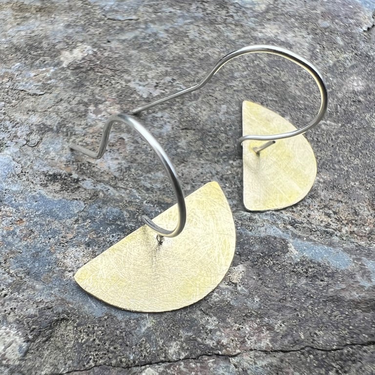 Brass Half Moon Dangle Earrings