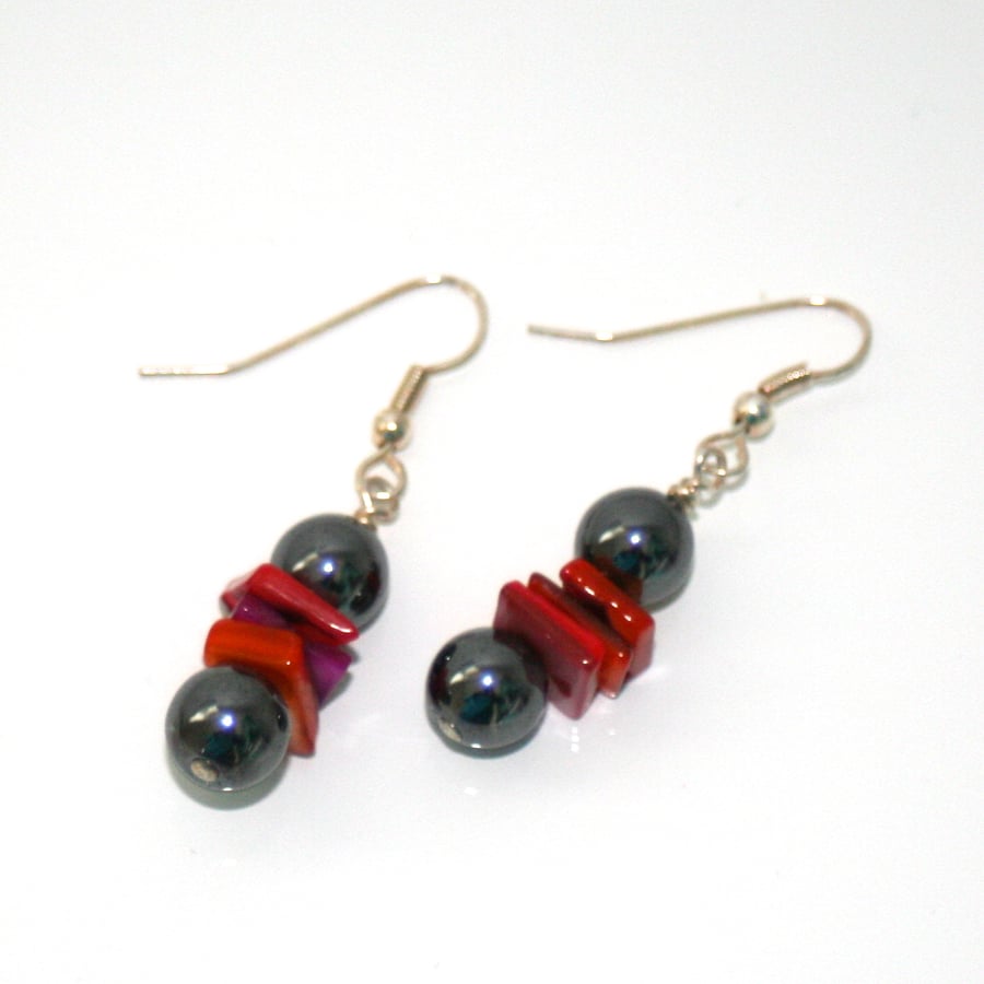 Haematite and shell earrings