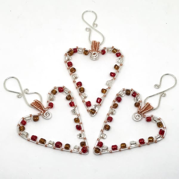 Heart Decorations, Set of Three Hearts, Christmas Hearts, Christmas Decorations