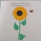 Birthday Card Yellow Sunflower with 3D Wooden Bee