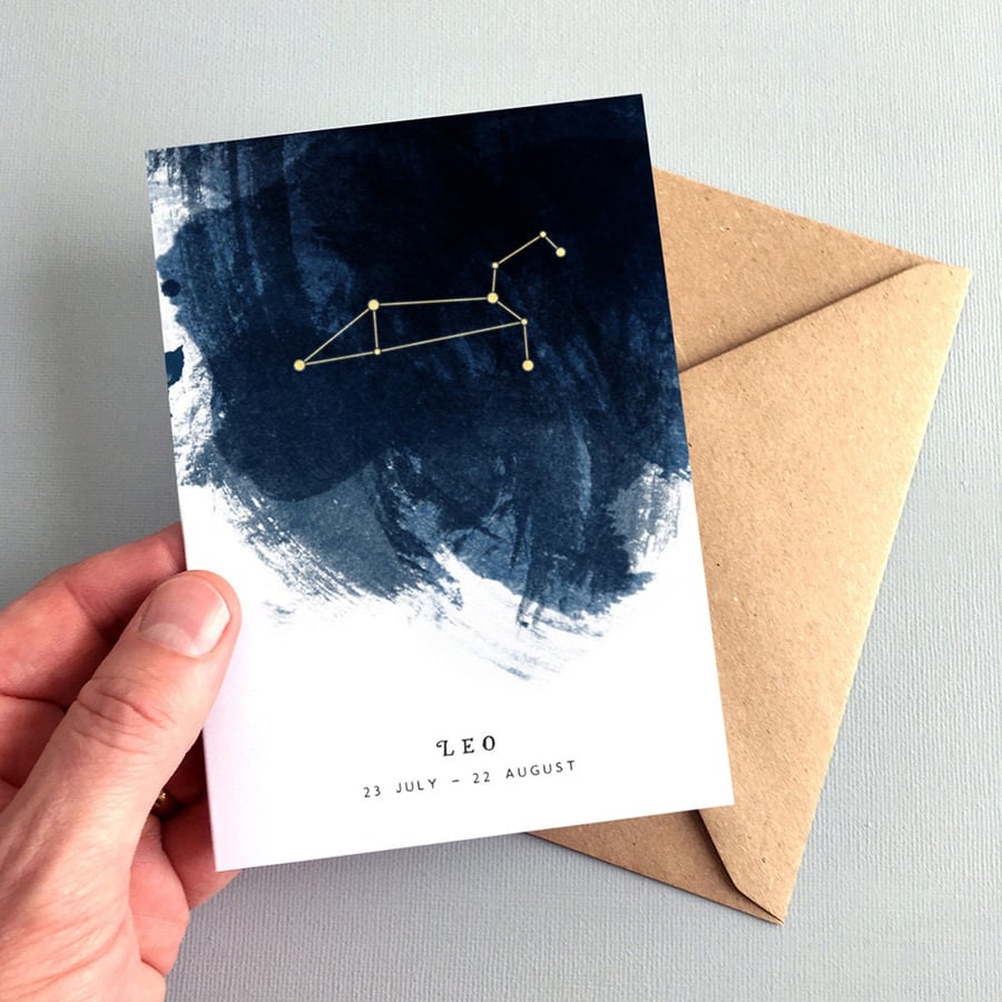 Leo Constellation Zodiac Star Sign Birthday Card 23 July - 22 August