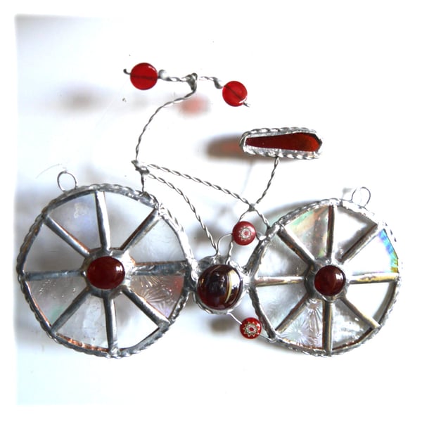 Bicycle Suncatcher Red Stained Glass Handmade Cycling Bike Cycle 028