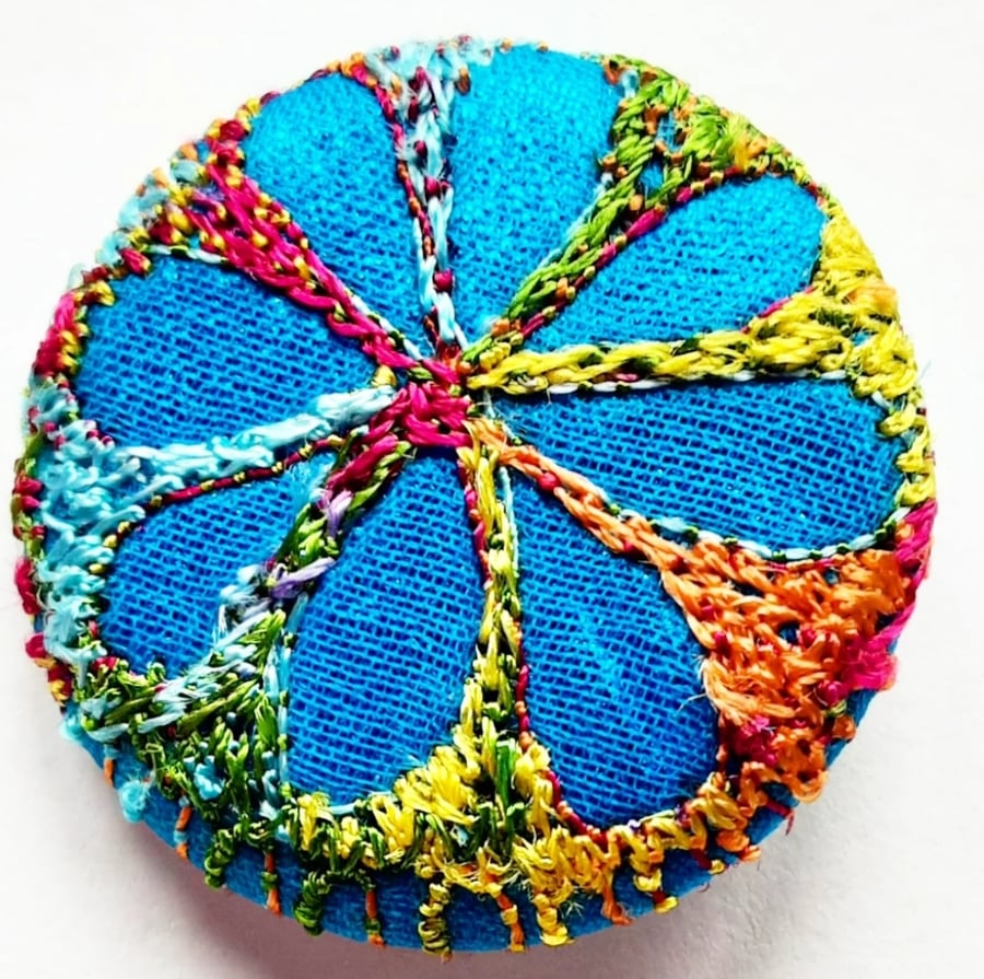 One Inch Badge Blue Flower