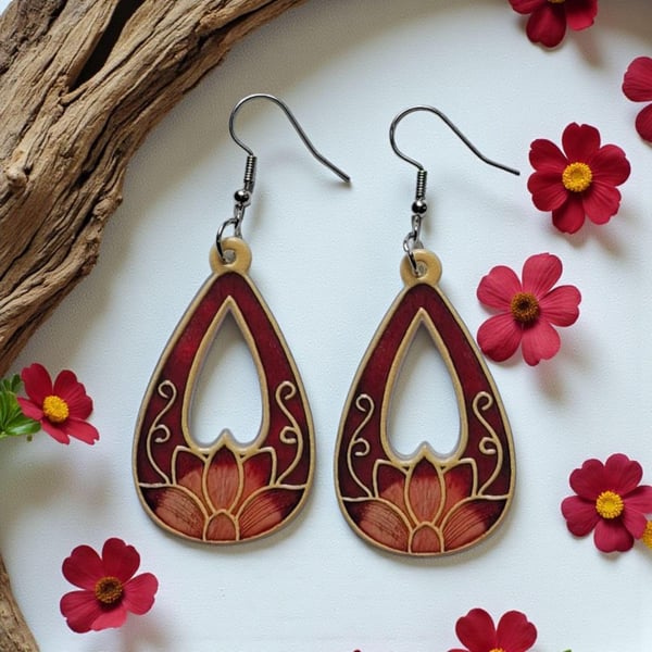 Vintage 1920's style, enamelled effect, flower earrings, Boho earrings