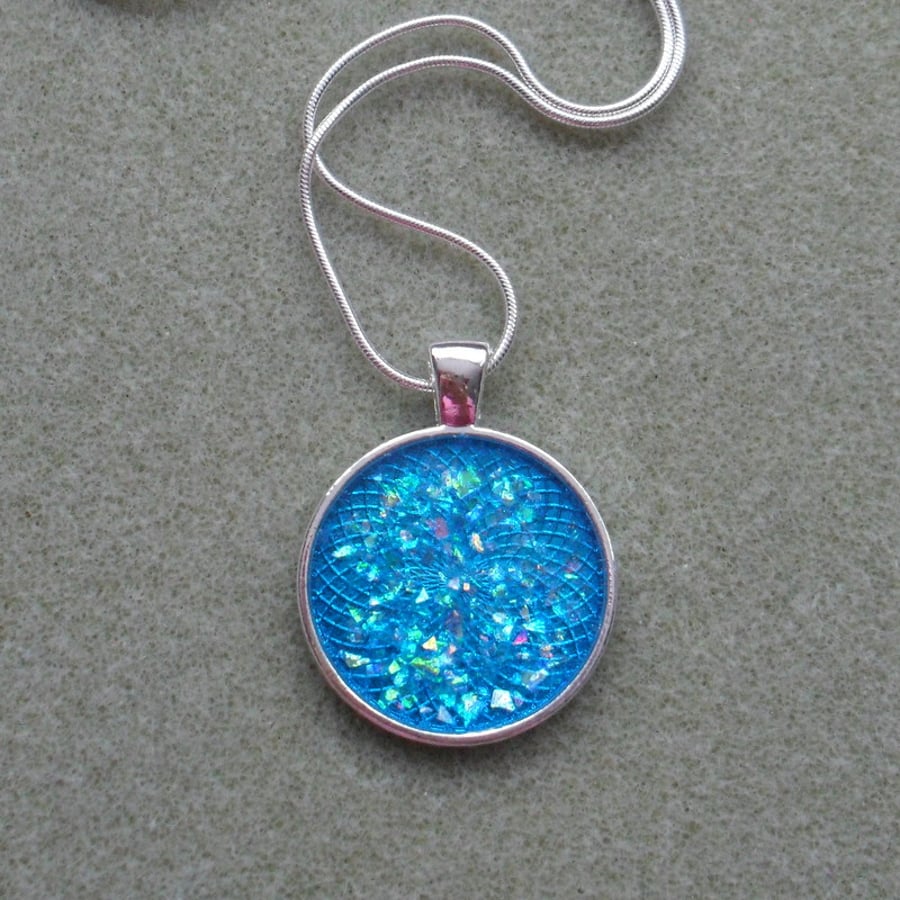 Round Blue Resin Pendant Necklace Stocking Filler