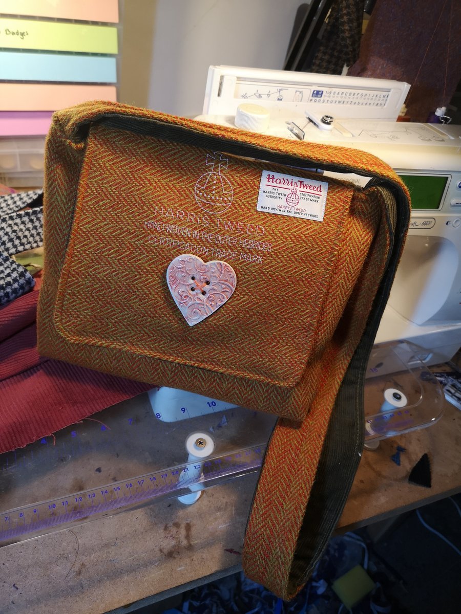 Harris Tweed bag with handmade button and mill stamp 