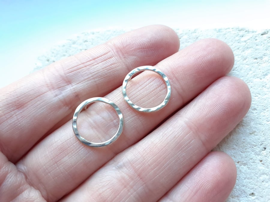 Textured Sterling Silver Circle Studs.