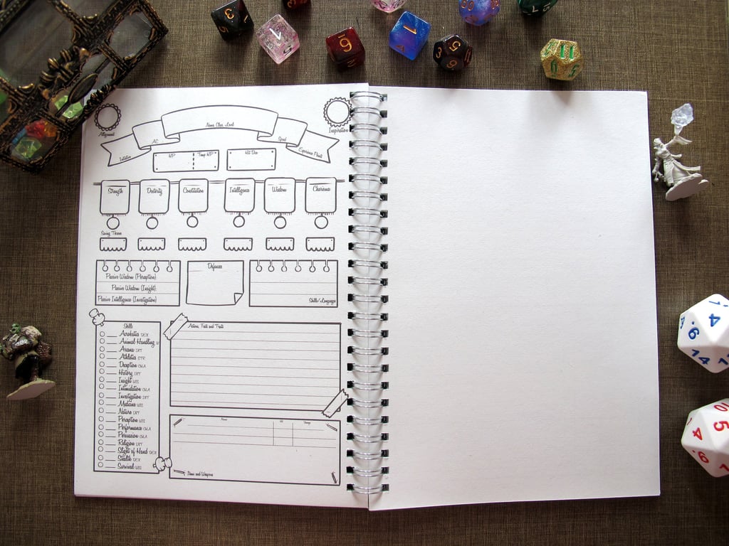TTRPG 5e Character Sheet Book, Ring Bound on Recycled Paper