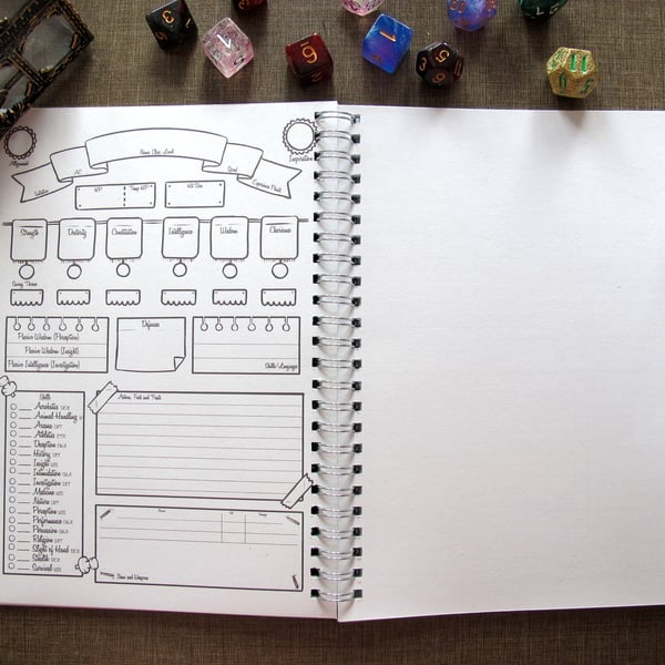 TTRPG 5e Character Sheet Book, Ring Bound on Recycled Paper