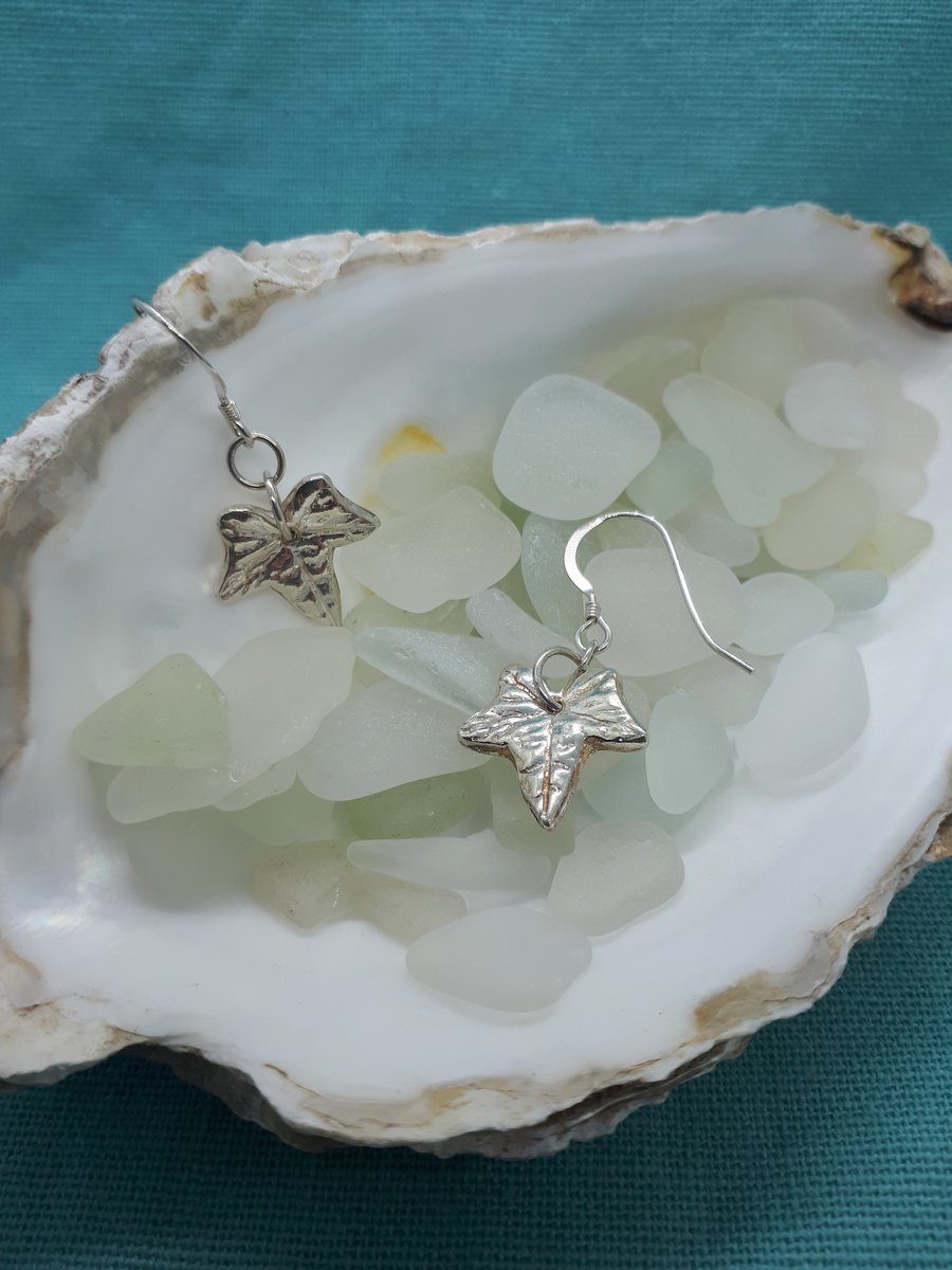 Fine silver ivy leaf earrings