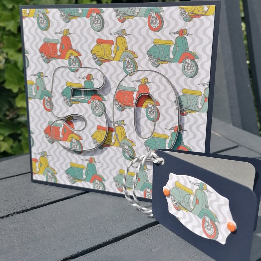 50th Birthday Card. Scooter. 