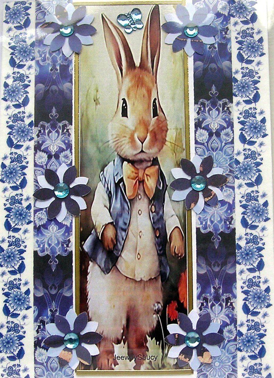 Gentleman Rabbit - Hand Crafted Decoupage Greeting Card - Blank (3140)