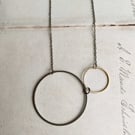 Two Circles necklace - orbits - golden brass circles - one large one small