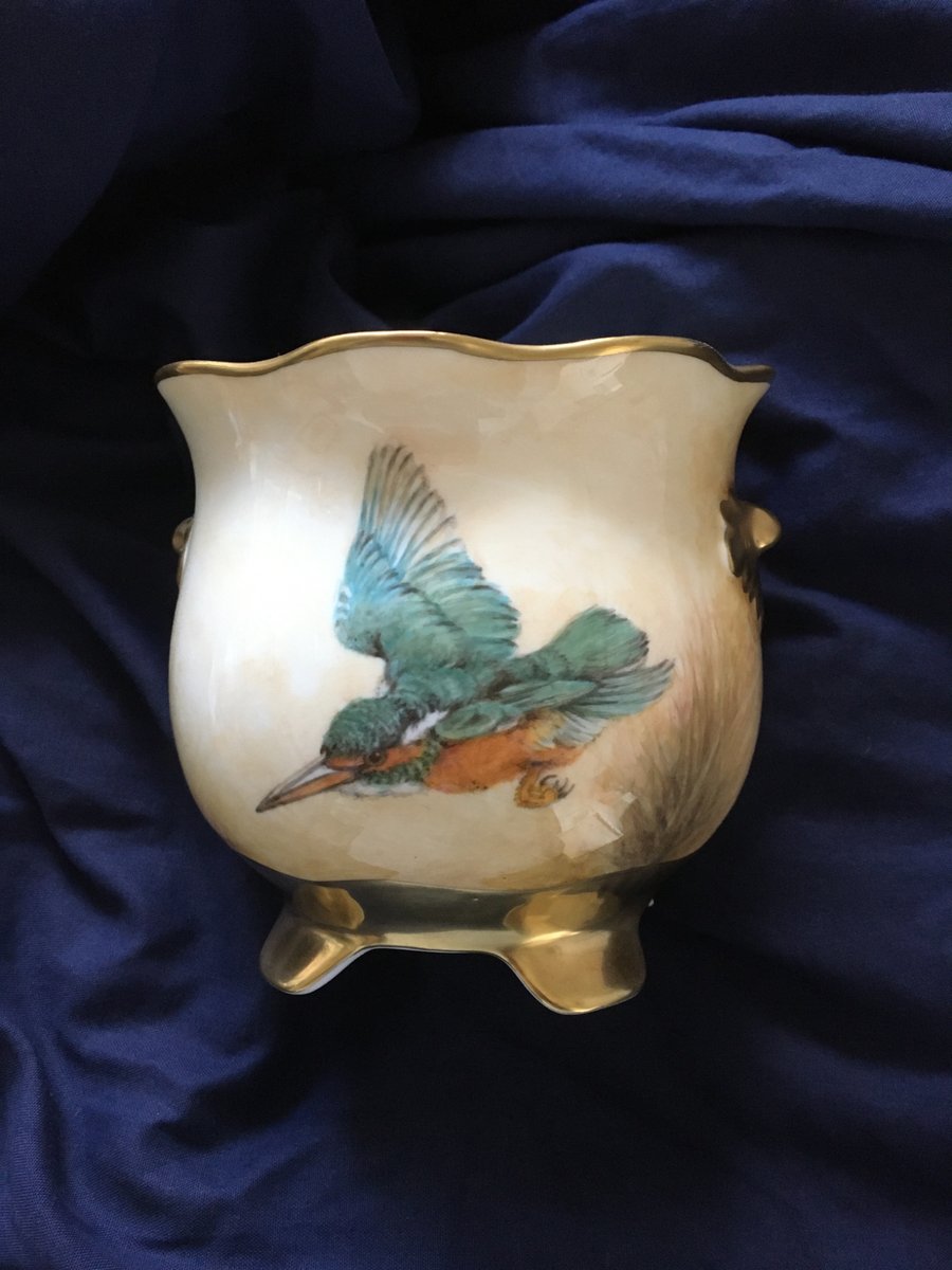 Kingfisher. Handpainted and Gilded Bone China Planter