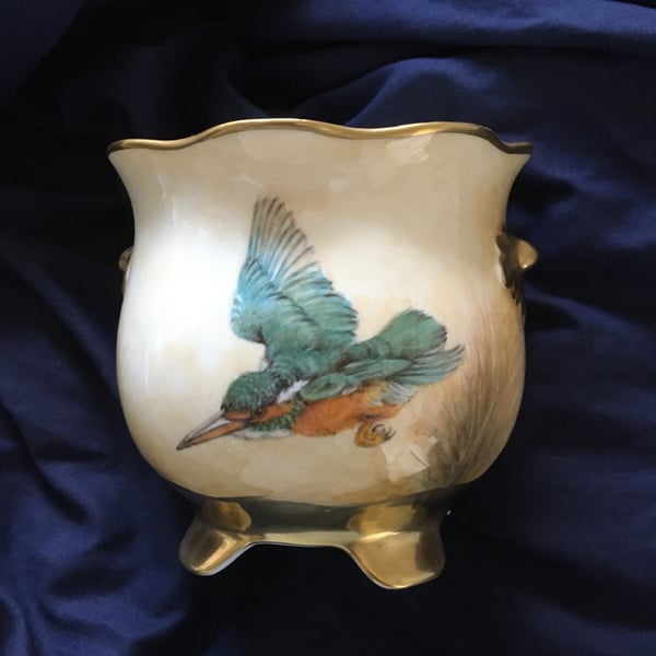 Kingfisher. Handpainted and Gilded Bone China Planter