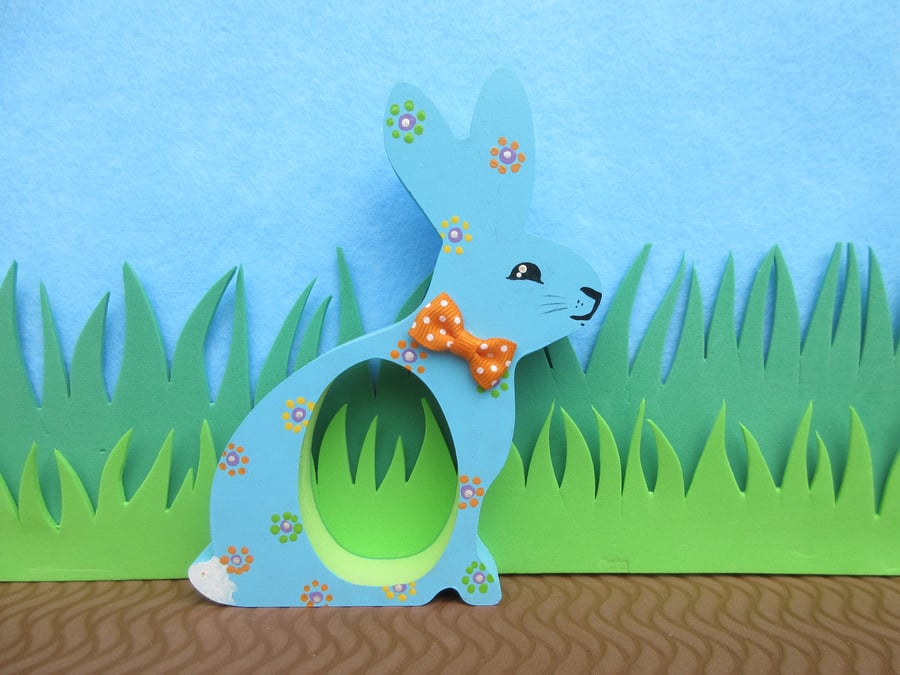 Easter Bunny Chocolate Egg Holder Wooden Hand Painted 